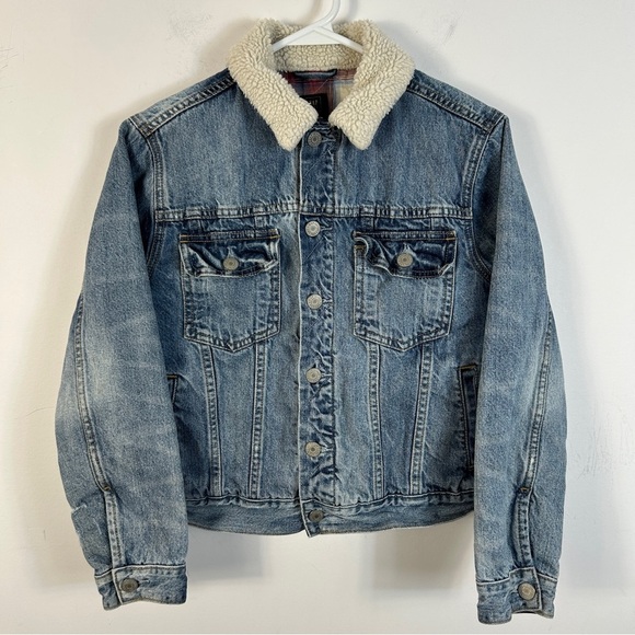 GAP Blue Denim Jacket with Cream Sherpa Collar XL Youth 12-13 - Picture 1 of 11